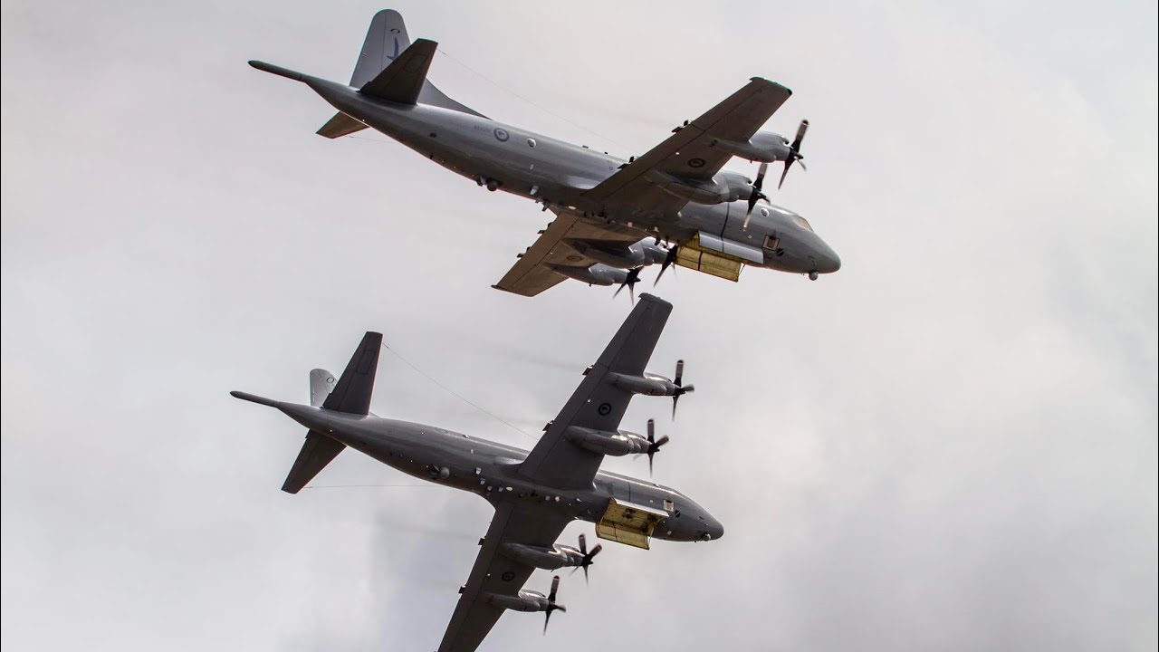 Final Flight of the Last Two P-3K2 Orions RNZAF, flyby Christchurch Airport Control Tower