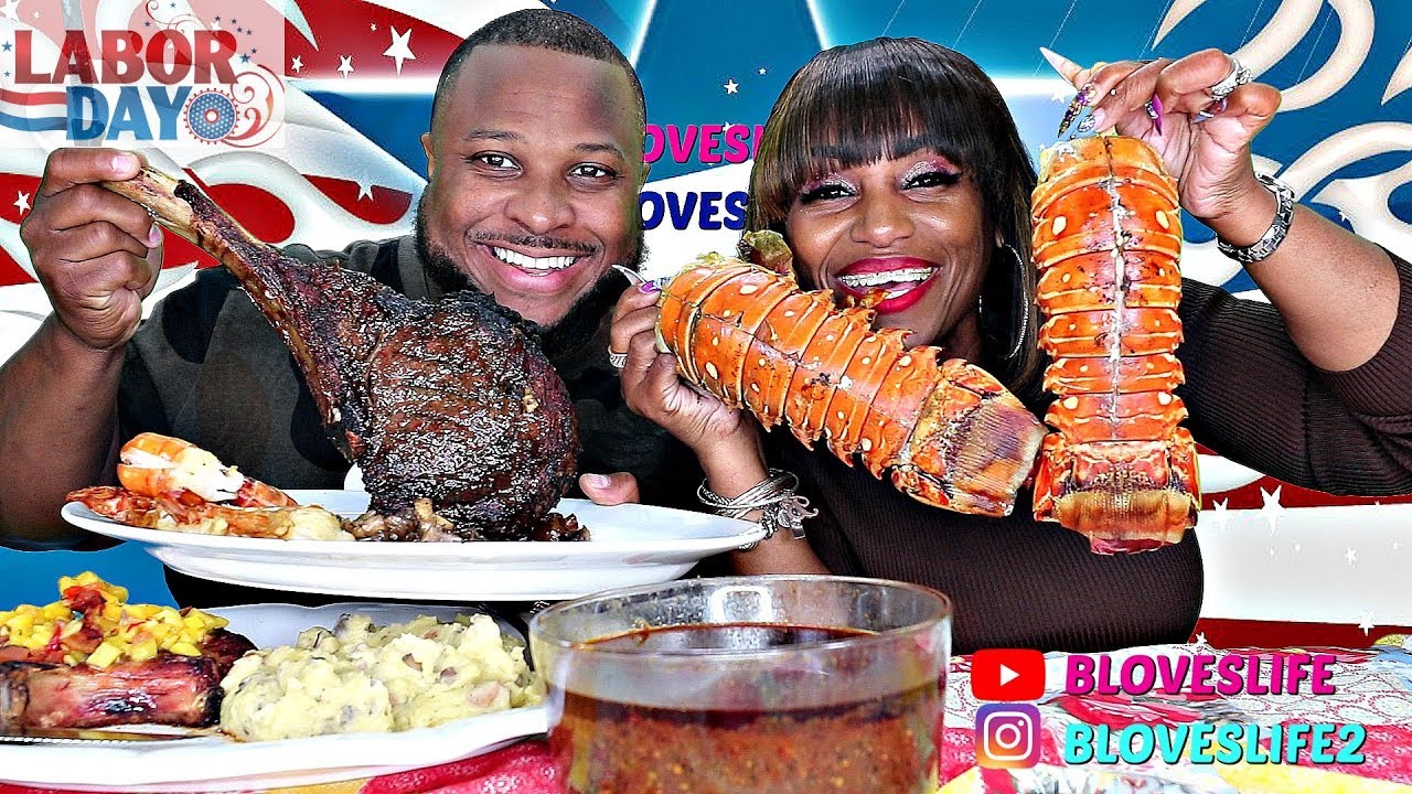 BBQ GRILLED 53 oz RIBEYE STEAK, LOBSTER & SHRIMP