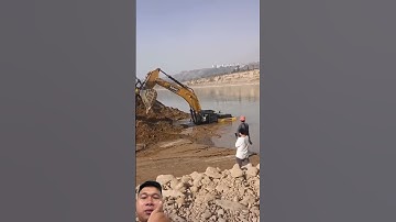 Flood water overflowed and flooded the excavator, very dangerous. #shorts  #excavator #construction