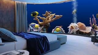 Cozy underwater room ambience whit deep Sounds for Sleep relax study ocean sounds