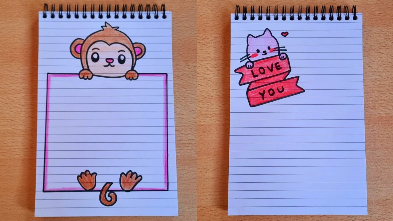 تزيين الدفاتر/تزيين الدفتر برسومات كيوت/تزيين الدفتر سهل/رسم سهل 