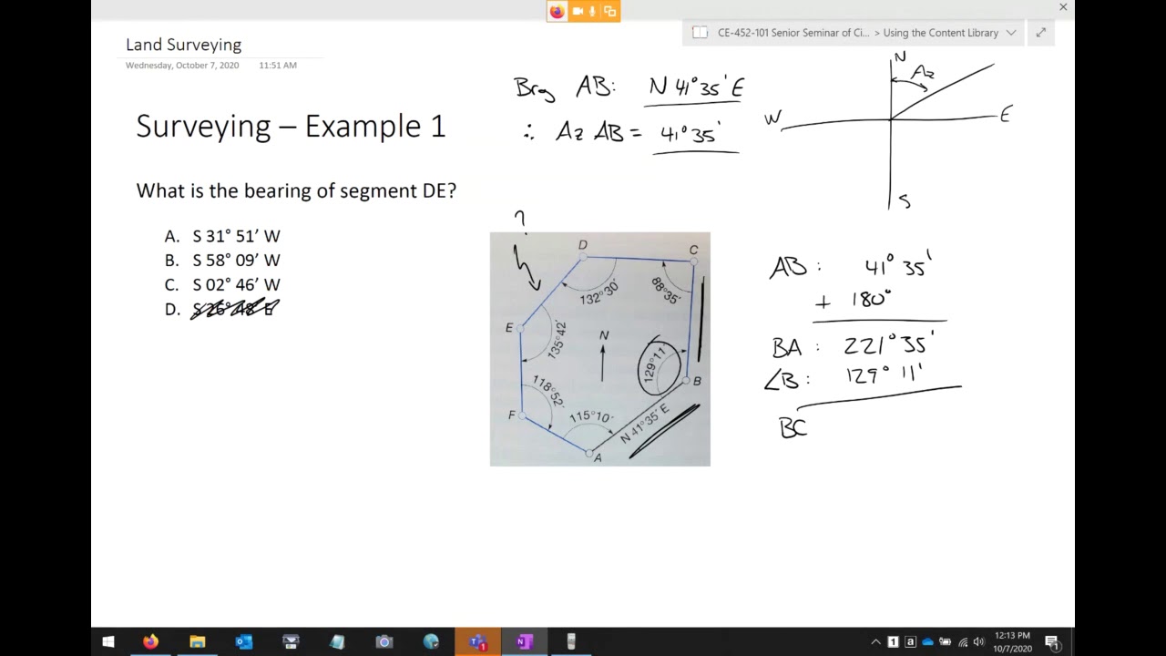 CE 452 Lecture 07 FE Exam Review, Land Surveying (2020.10.07) YouTube