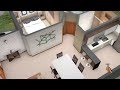 Planta 3D de Casa com dois quartos e Cozinha Americana