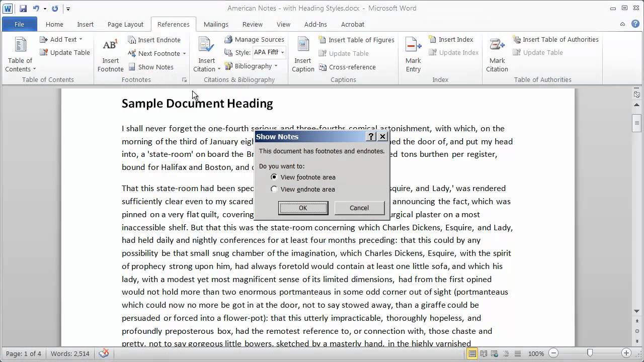 chicago style how to add footnotes in word