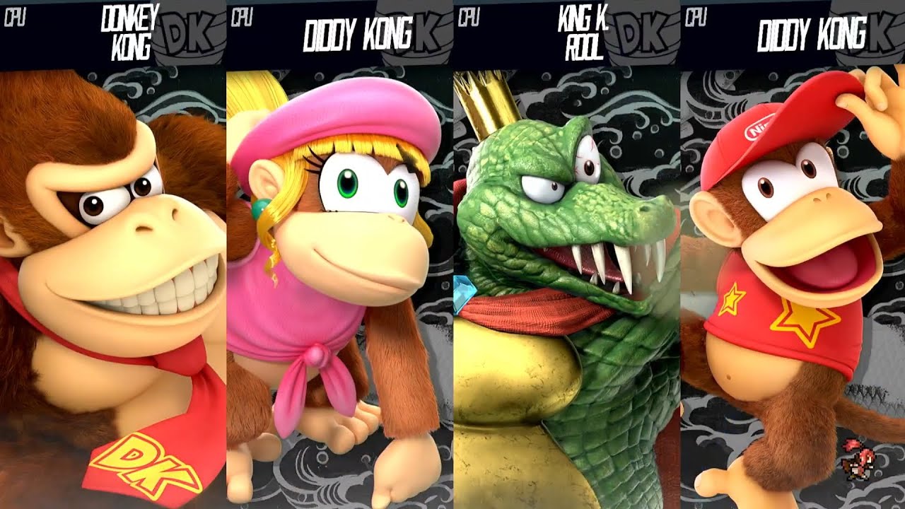 Donkey Kong Vs Didy kong Vs  King k rool Vs  Vs Dixie kong - Requested Smash Battle