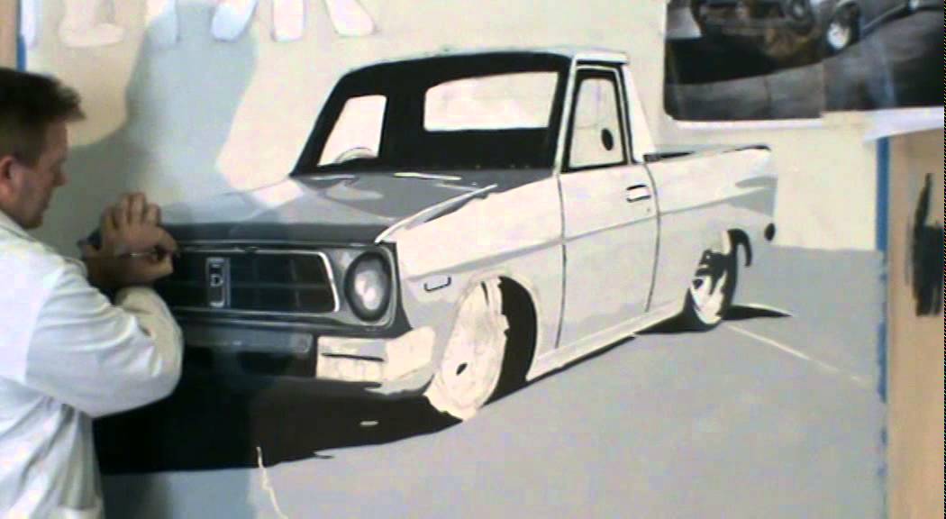 Painting a mural of a Datsun!