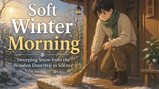 Soft Winter Morning ❄️ | Quiet Snow Sweeping by the Wooden Doorstep (Relaxing Cozy Ambience) screenshot 4