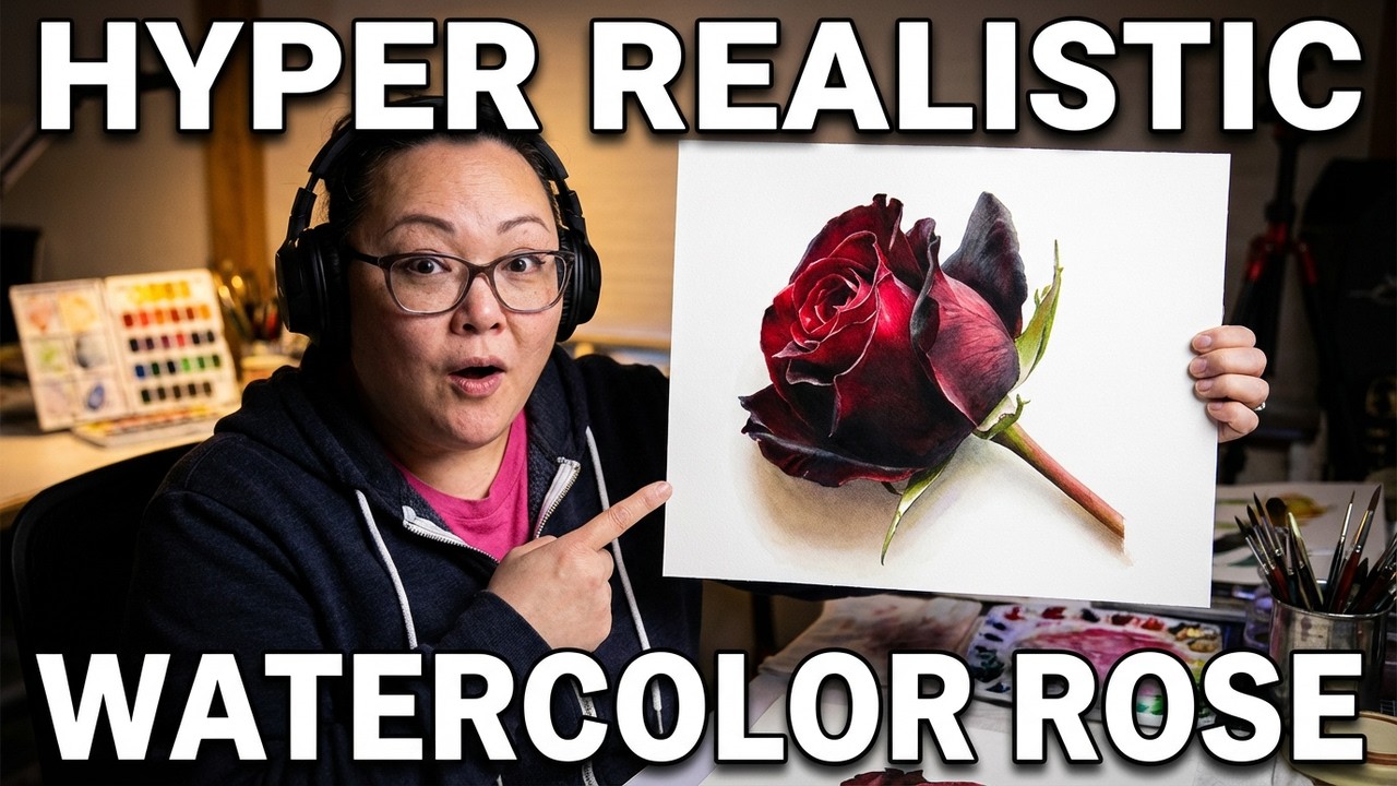 Watercolor Timelapse of Hyper Realistic Black Baccara Rose
