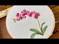 Hand Embroidery 🌸 Pink Orchids - How to make Long & short stitch