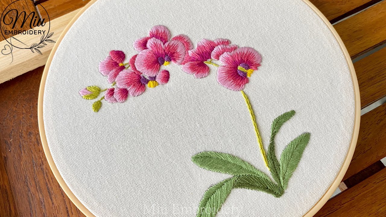 Hand Embroidery  Pink Orchids - How to make Long & short stitch ...