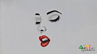 How to draw a girl with red lips | easy girl drawing | رسم فتاة