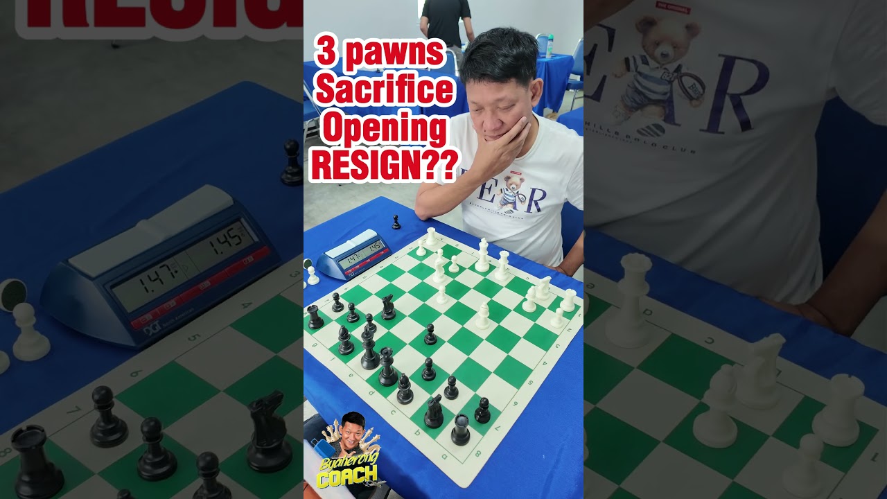 3 pawns Sacrifice in the Opening! RESIGN!? LUCKY PLAYER! 