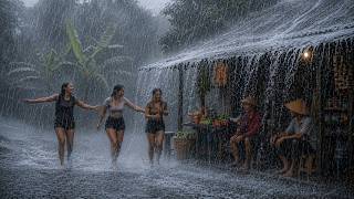 Walking in Heavy Rain in a Quiet Village - 4K ASMR Ultra Realistic Rain Sounds for Sleep
