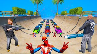 GTA V Super-Heróes e Vilões com Supercars & Mini-cars! Legendary Ramp challenge Spiderman