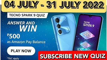 Amazon Tecno Spark 9 Quiz Answers Today | Amazon Quiz Today