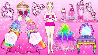 [🐾paper Diy🐾] Rich VS Poor Barbie Rainbow Hair and Make Up Contest | Rapunzel Compilation 놀이 종이