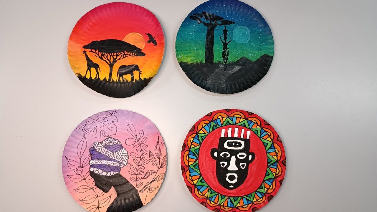 Arte africana - pintura em prato de papel - YouTube