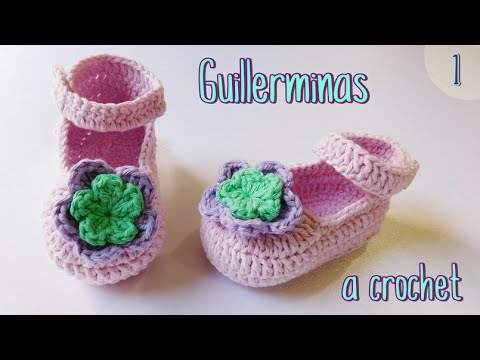 Como tejer guillerminas, merceditas a crochet para bebe (1/2) - YouTube