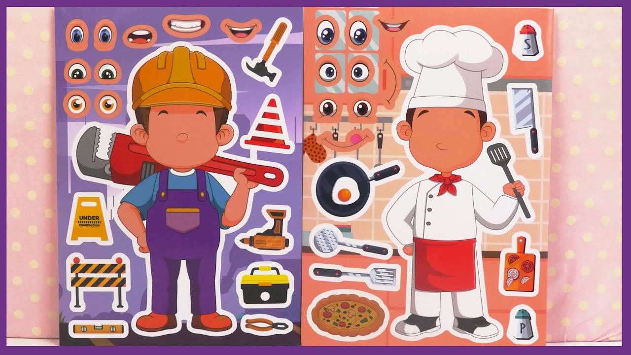 Professions Crée ton Personnage Chef Cuisinier, Ouvrier| Autocollants