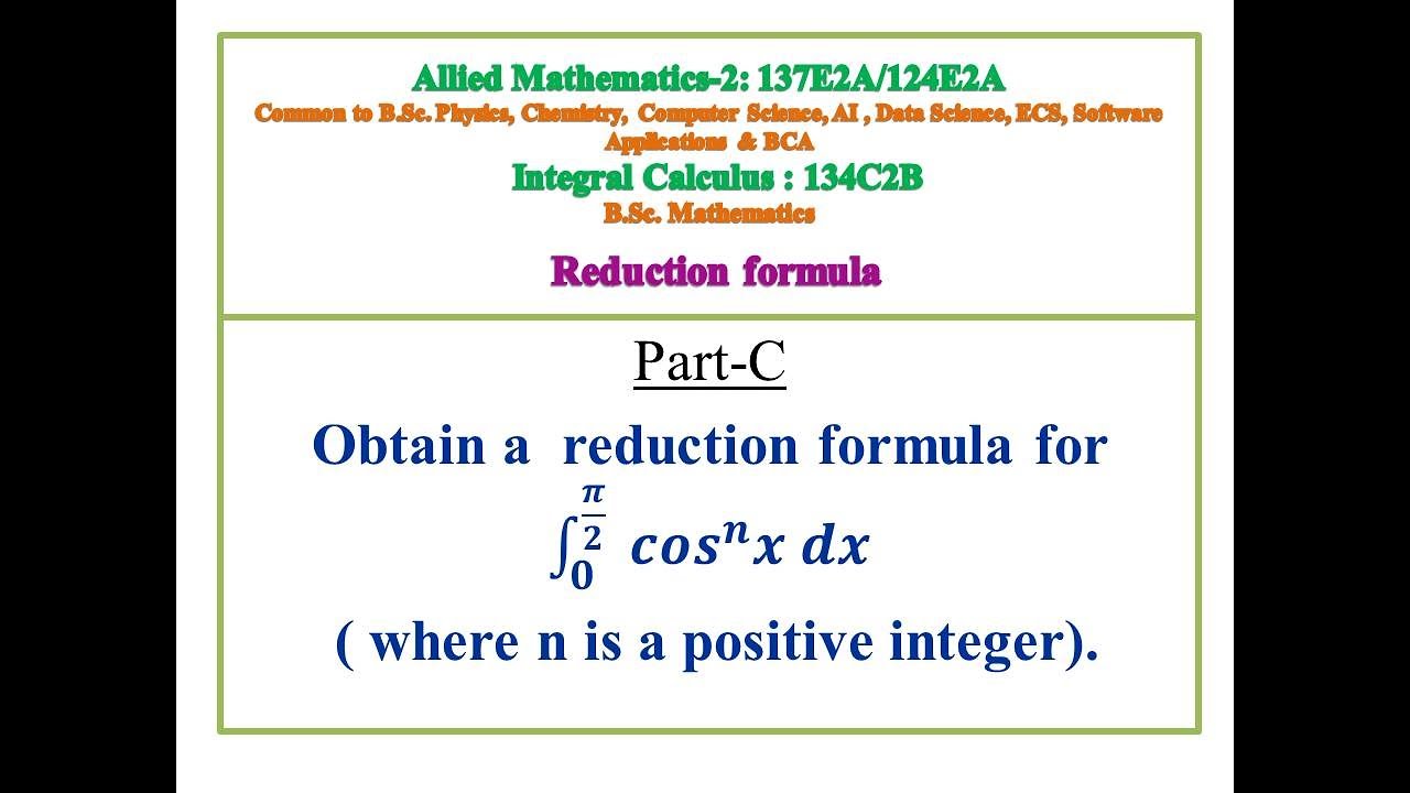 Reduction formula # Allied Maths -2 # integral calculus - YouTube