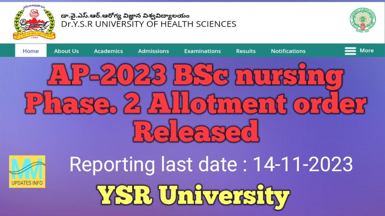 BSc Nursing phase.2 Allotment Released || YSR university ||MM updates info 