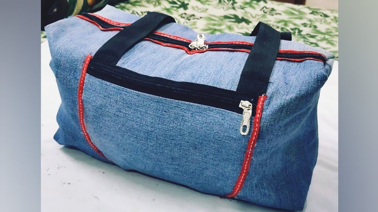 Small Travel Bag, Shopping Bag from One old Jeans pant without form Reuse of old Jeans Diy Tutorial