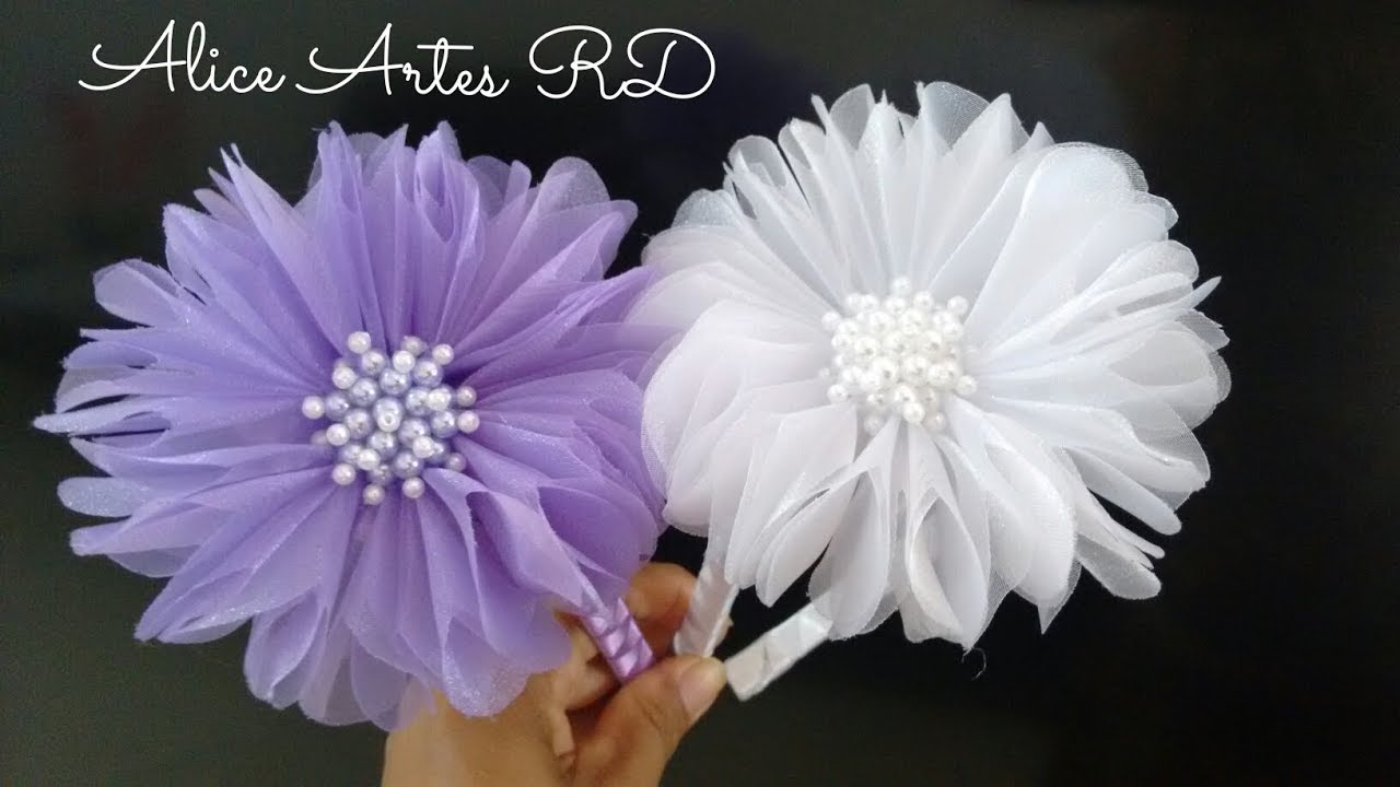 Flor em organza de luxo para tiara fácil de fazer Aula 38 YouTube