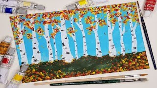 Daily challenge #28🍂How to Paint Autumn Birch Trees in Acrylic🍂
