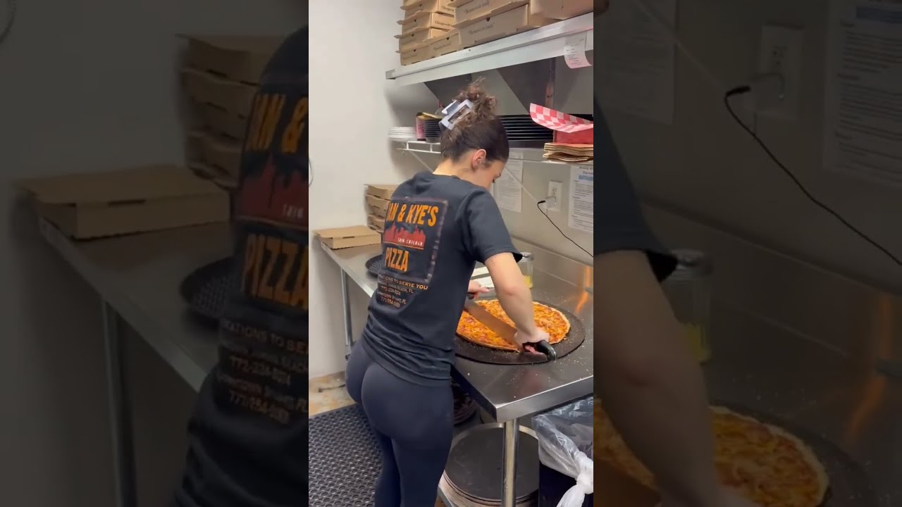 Pizza girl slanging heat all day she don't stop. Thin is in baby only at lan and Kye'sPizza #pizza 