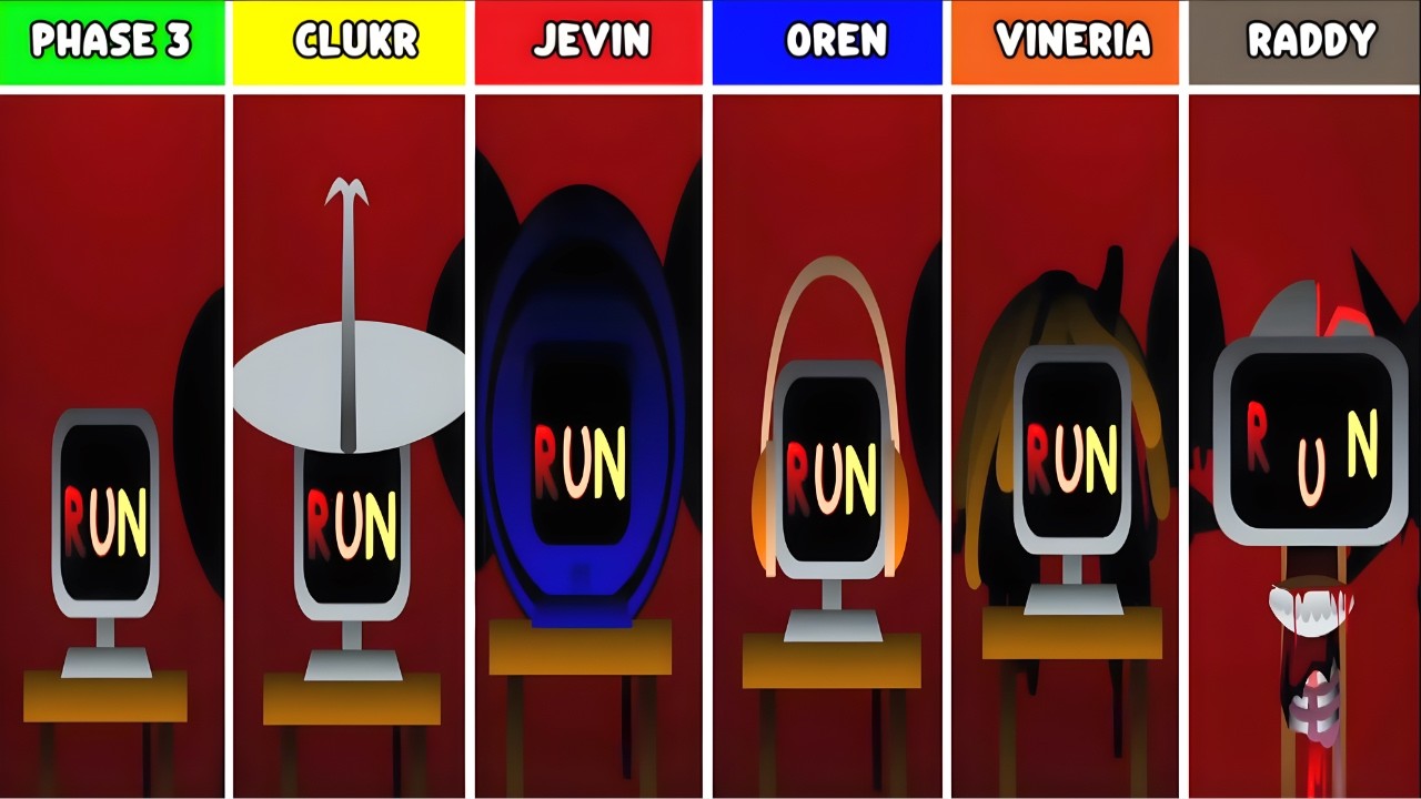 Phase 3 But Everyone IsCLUKR VS JEVIEN VS OREN VS VINERIA VS RADDY  In Incredibox Sprunki