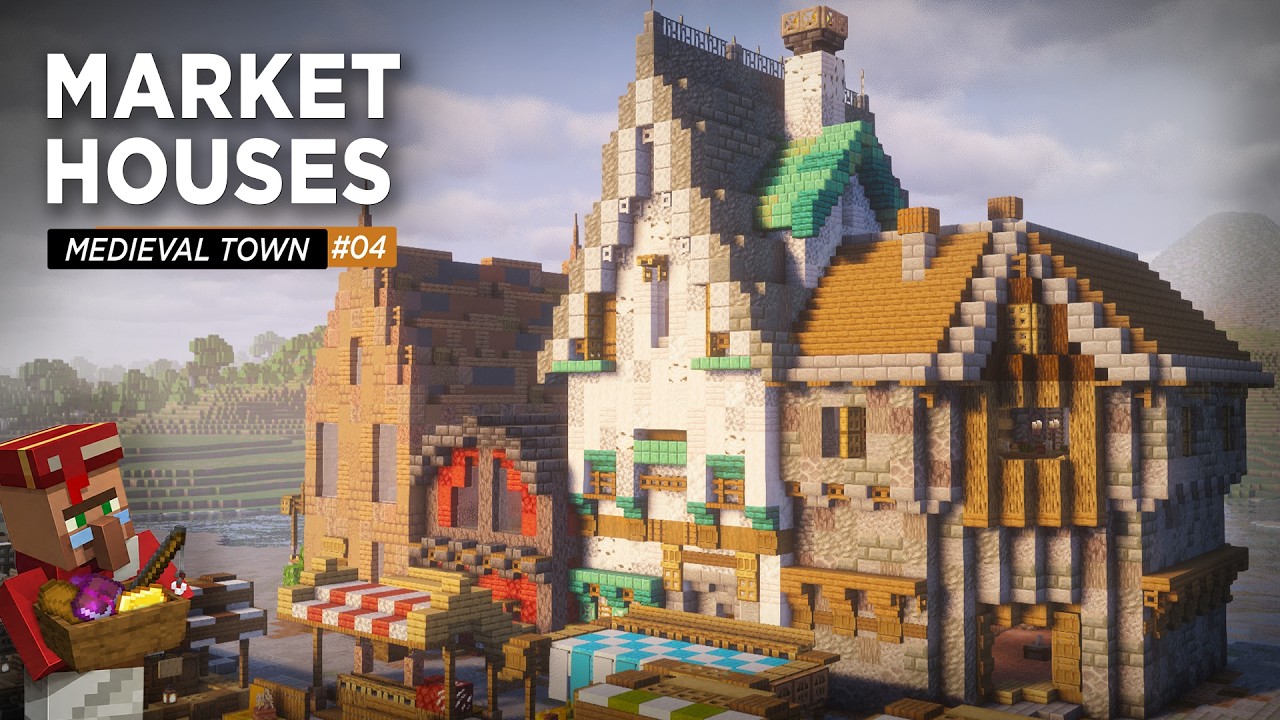 How to Build Medieval Market Houses in Minecraft | Medieval Town #04 ...