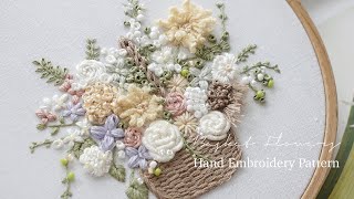 :        Fresh Floral Basket Hand Embroidery with Pattern