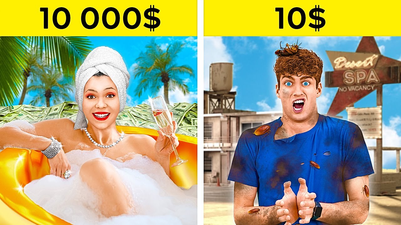 WYZWANIE: 10 $ VS 10 000 $ | Biedny vs mega bogaty uczeń! Zabawne momenty od 123 GO! CHALLENGE