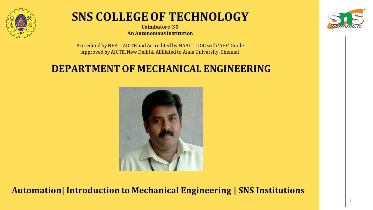 Introduction to Mechatronics-1| Introduction to Mechanical Engineering | SNS Institutions