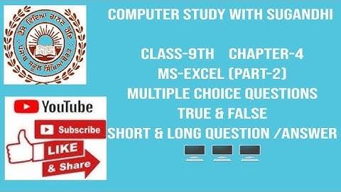 PSEB class 9th chapter-4 MS-Excel Part-2 (MCQ,T/F, Short & Long question/answer)