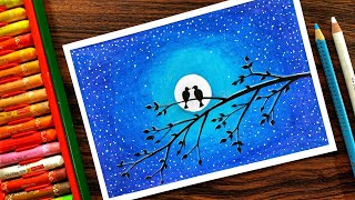 pastel oil scenery beginners moonlight step