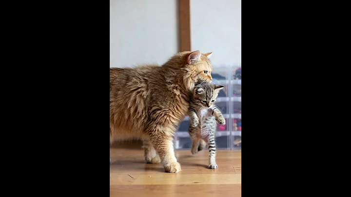 Video 11890721: gray british shorthair cat, british shorthair cat walking, tiny kitten cat, cat mom kitten