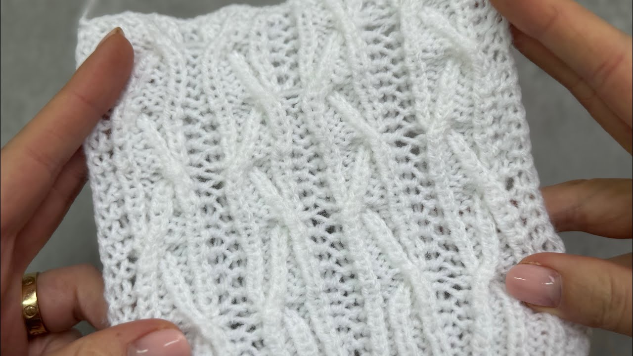 Ажурный узор спицами с перекрещенными петлями Ajour-Strickmuster mit überkreuzten Maschen