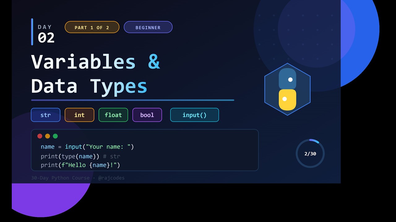 Day 2 Part 1| Python Variables, Data Types & input() - YouTube