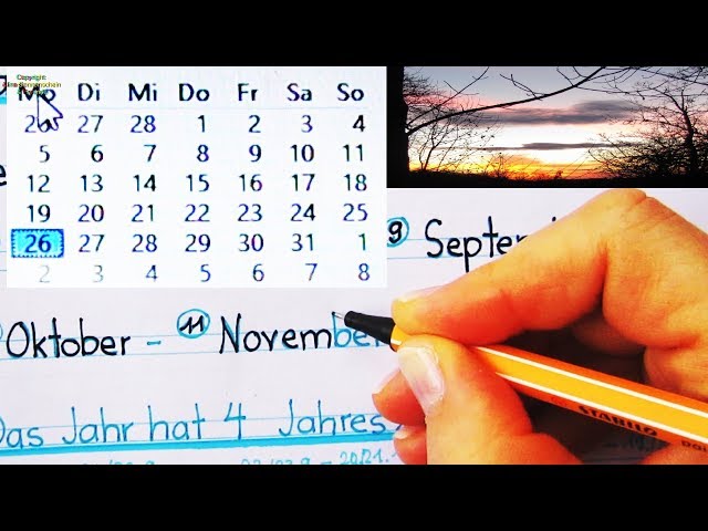 Datum Teil 2: Woche mit Wochentagen (kurze Wiederholung) - Monate - Jahreszeiten - Datum lesen - für Lerner aller Ausgangssprachen