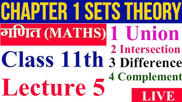 Class 11th Sets theory Lecture 8, Union, Intersection,Difference, Complement of sets - Samrat Sir