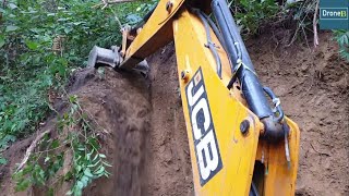 JCB Backhoe Loader-Cutting Hill for New Hilly Road Construction