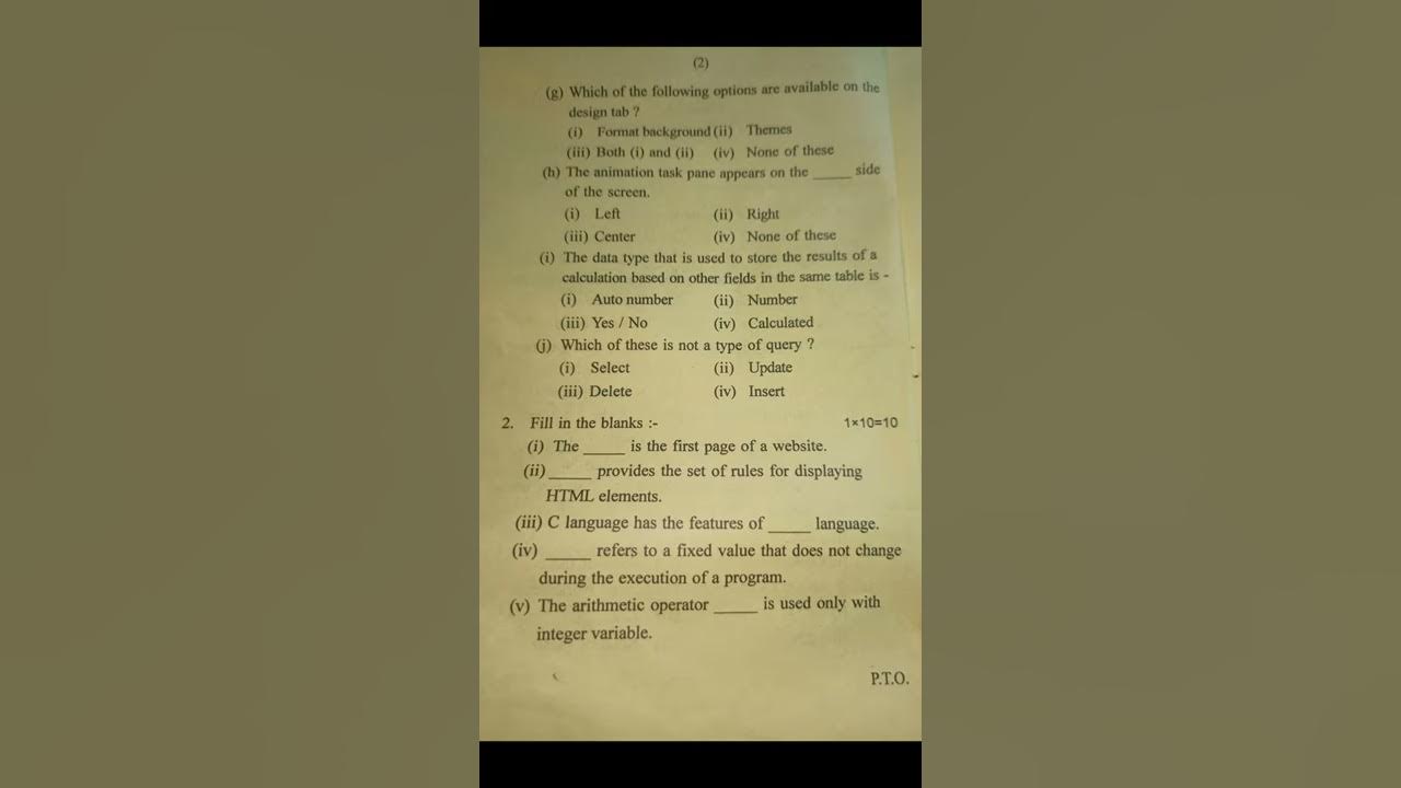 Class IX Computer Science Annual Exam Question Paper Seba Assam 2019
