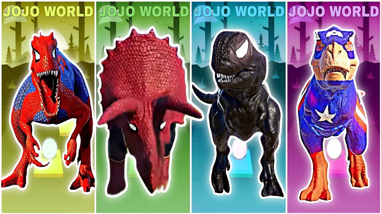 🦖🔥JurassicWorld 🦕The Spider Man 🆚Triceratops 🆚T Rex VENOM 🆚T Rex Capten Amerika Coffin Dance Song