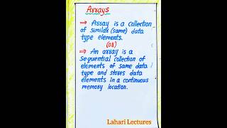 Arrays in C Programming notes by Lahari Lectures #LahariLectures #notes #shorts #cprogramming