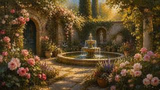 28 Romantic Secret Garden Fountain 🌺 Elegant Floral Courtyard  Peaceful 4K Frame TV Art screenshot 5