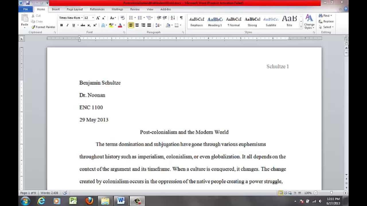 essay on ms word 2010