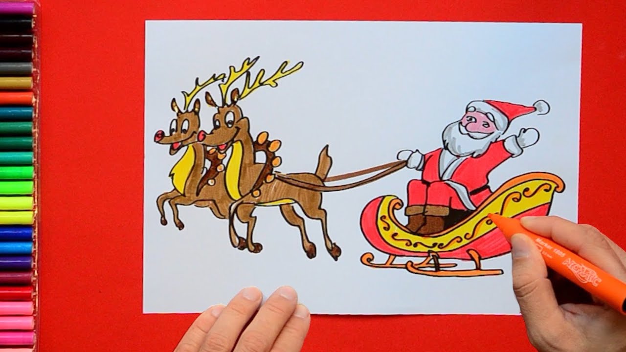 How to draw Santa with Reindeer - YouTube