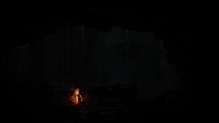 Cave Ambience with Rainstorms & Fireplace Harmony - Rainy Night for Relaxation & Concentration⛈️