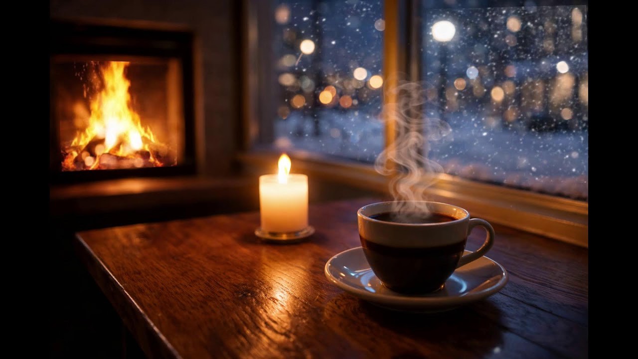 Peaceful Christmas Night Cafe 🎄🔥 Cozy Winter Ambience